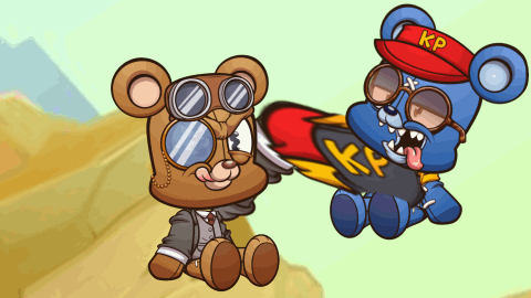 A Cartoon Drawing Of Two Teddy Bears One Wearing A Hat With Kp On It GIF