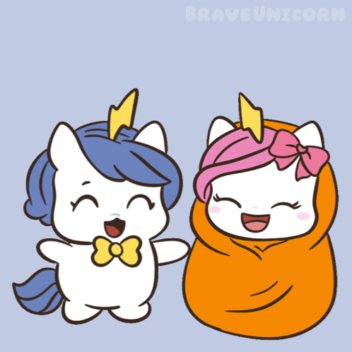 A Cartoon Drawing Of Two Unicorns With The Word Hug Written Above Them GIF