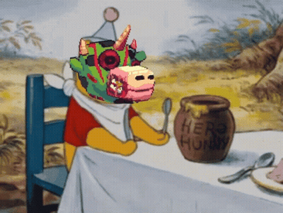 A Cartoon Drawing Of Winnie The Pooh Sitting At A Table Next To A Jar Of Honey GIF