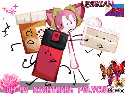 A Cartoon Drawing With The Words Lesbian Oh My Nightmare Polycul Picmix On The Bottom GIF