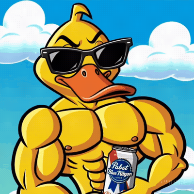 A Cartoon Duck Holding A Can Of Pabst Blue Ribbon GIF