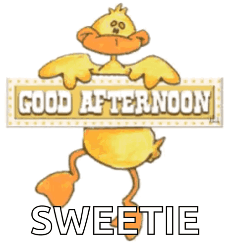 A Cartoon Duck Holding A Sign That Says " Good Afternoon Sweetie " GIF