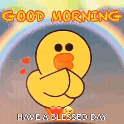 A Cartoon Duck Is Blowing A Kiss And Saying `` Good Morning , Have A Blessed Day '' . GIF