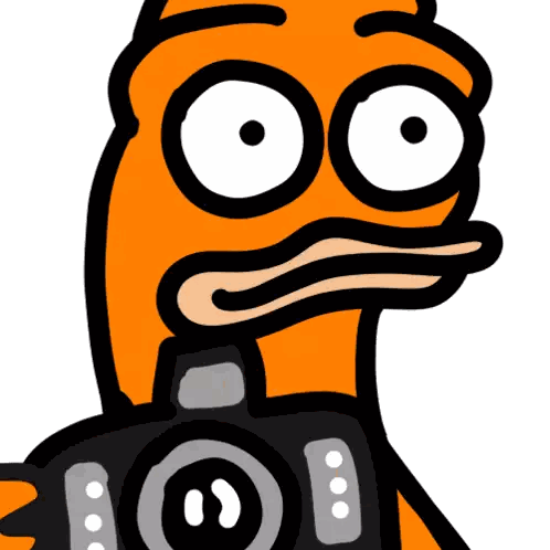 A Cartoon Duck Is Holding A Camera With The Letters Ioi On It Sticker