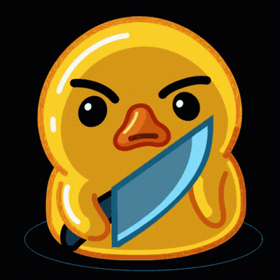 A Cartoon Duck Is Holding A Knife In Its Beak GIF