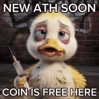 A Cartoon Duck Is Holding A Syringe With The Words New Ath Soon Coin Is Free Here GIF