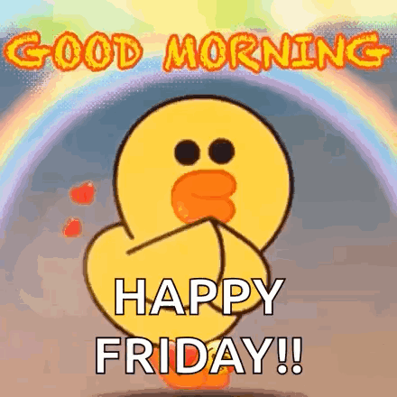 A Cartoon Duck Is Saying `` Good Morning Happy Friday '' . GIF