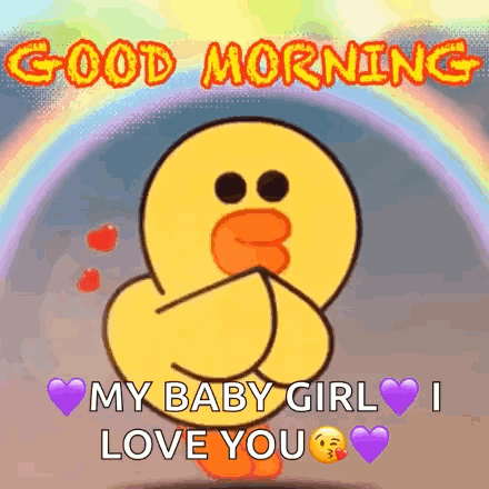 A Cartoon Duck Is Saying Good Morning To His Baby Girl . GIF
