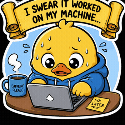 A Cartoon Duck Is Sitting At A Desk With A Laptop And A Cup Of Coffee GIF