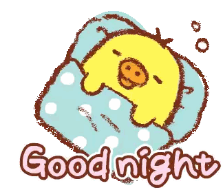 A Cartoon Duck Is Sleeping In A Bed With The Words Good Night Written Below It Sticker
