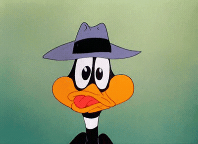 A Cartoon Duck Is Wearing A Hat And Making A Face . GIF