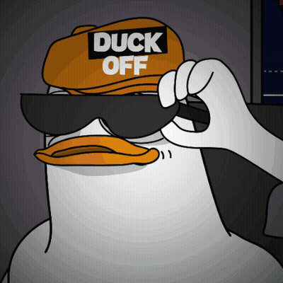 A Cartoon Duck Is Wearing A Hat That Says Duck Off GIF