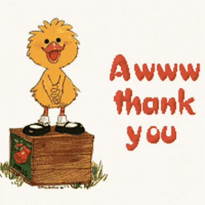 A Cartoon Duck Standing On A Wooden Box With The Words Awww Thank You GIF