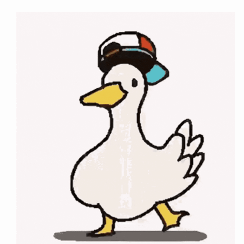 A Cartoon Duck Wearing A Baseball Cap With The Words Get A Hit Quack Quack GIF