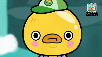 A Cartoon Duck Wearing A Green Hat And A Sticker That Says ' Toca Life World Free To Download ' GIF