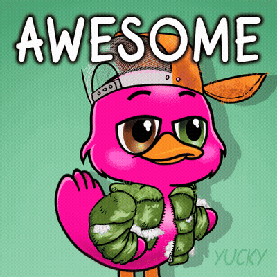 A Cartoon Duck Wearing A Hat And A Jacket With The Words Awesome Above It GIF
