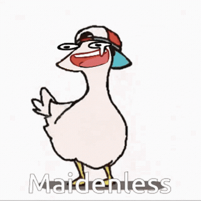 A Cartoon Duck Wearing A Hat And Sunglasses With The Words Maidenless Written Below It GIF