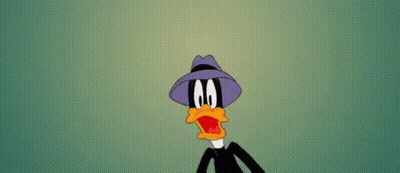 A Cartoon Duck Wearing A Purple Hat And A Black Suit . GIF