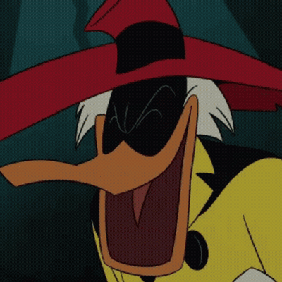 A Cartoon Duck Wearing A Red Hat And A Yellow Coat Is Laughing GIF