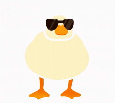 A Cartoon Duck Wearing Sunglasses And A Bib Around Its Neck GIF