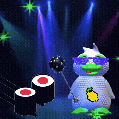 A Cartoon Duck Wearing Sunglasses And Holding A Club GIF