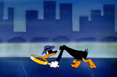 A Cartoon Duck With A Magnifying Glass In His Hand GIF