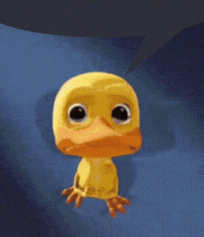 A Cartoon Duck With Big Eyes Is Sitting On A Blue Surface GIF