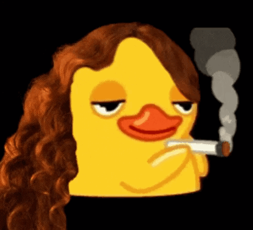 A Cartoon Duck With Long Hair Is Smoking A Cigarette GIF