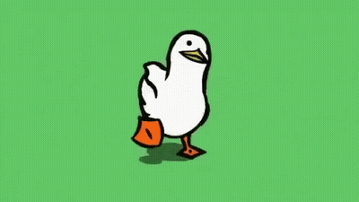 A Cartoon Duck With Orange Legs Is Walking On A Green Field . GIF