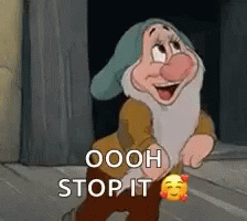 A Cartoon Dwarf From Snow White And The Seven Dwarfs Is Standing In Front Of A Door And Says Oooh Stop It . GIF