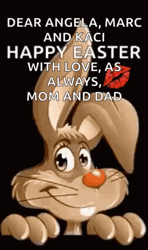 A Cartoon Easter Bunny With A Kiss On It 'S Nose GIF