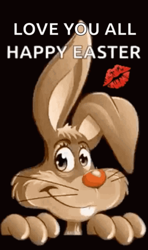 A Cartoon Easter Bunny With A Kiss On Its Nose GIF