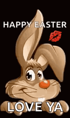 A Cartoon Easter Bunny With A Red Kiss On Its Ear And The Words Happy Easter Love Ya GIF
