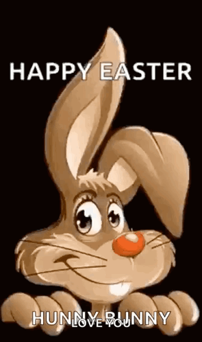 A Cartoon Easter Bunny With A Red Nose Is Smiling And Says Happy Easter Hunny Bunny . GIF