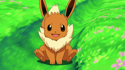 A Cartoon Eevee Is Sitting In A Field Of Grass GIF