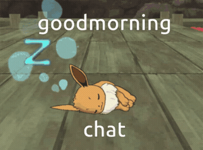 A Cartoon Eevee Laying On A Wooden Floor With The Words Good Morning Chat GIF