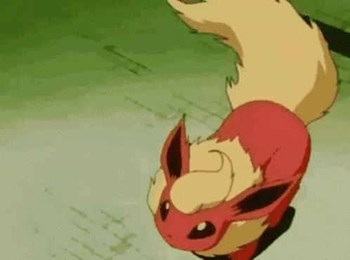 A Cartoon Eevee With A Long Tail Is Flying Through The Air . GIF