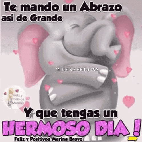 A Cartoon Elephant Is Hugging Another Elephant And Says `` Te Mando Un Abrazo '' . GIF