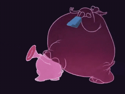 A Cartoon Elephant Is Playing A Pink Trumpet In A Dark Room GIF