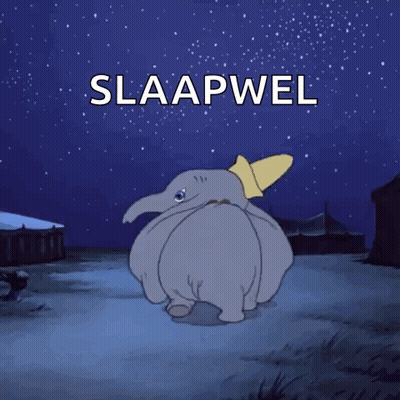 A Cartoon Elephant With A Rocket On Its Back And The Words Slaapwel Above It GIF