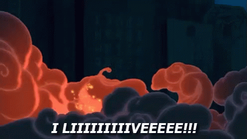 A Cartoon Explosion With The Words I Liiiiiiiveeeee !!! GIF