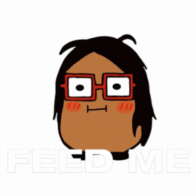 A Cartoon Face With Glasses And The Words Feed Me GIF