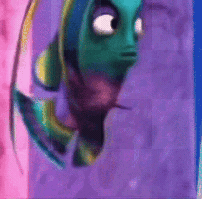 A Cartoon Fish Is Looking Out Of A Purple Window GIF