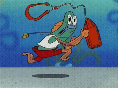 A Cartoon Fish Is Running With A Life Preserver Around His Neck GIF