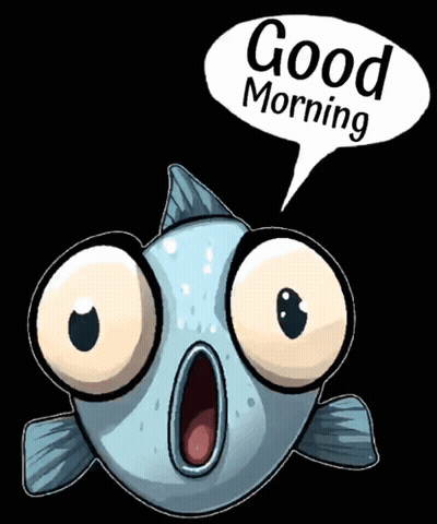 A Cartoon Fish Is Saying Good Morning With A Speech Bubble GIF