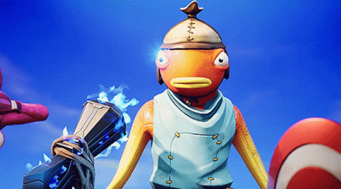 A Cartoon Fish With A Hat On Holding A Hammer And A Ball GIF