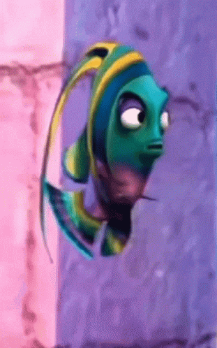A Cartoon Fish With A Purple Background And A Yellow Tail GIF