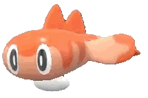 A Cartoon Fish With Big Eyes And A Red Tail Is Floating On A White Surface . Sticker