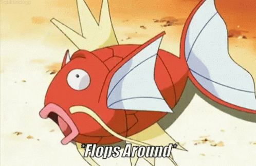 A Cartoon Fish With Its Mouth Open And The Words Flops Around Written Below It GIF