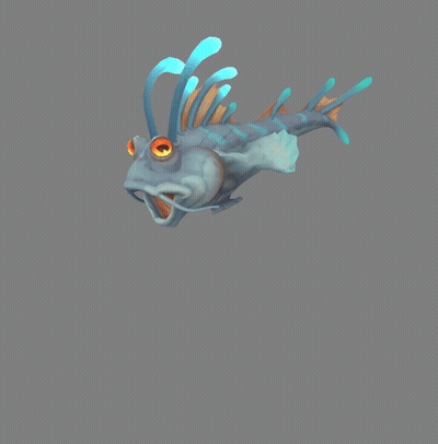 A Cartoon Fish With Orange Eyes And Blue Tails GIF